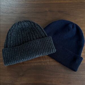 UNIQLO HEATTECH RIBBED BEANIE wool blend DARK GRAY 478303 +BONUS NAVY HAT UNISEX